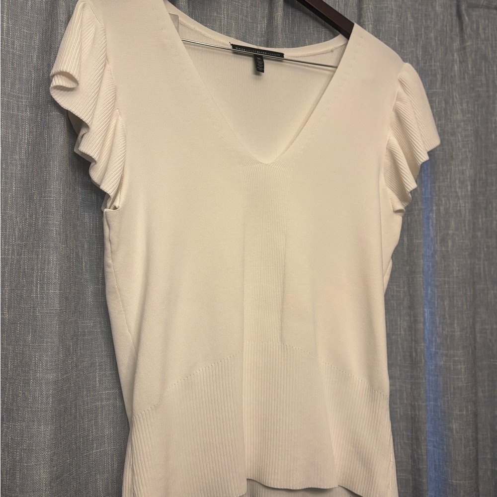 White House Black Market Cream V-Neck Blouse
